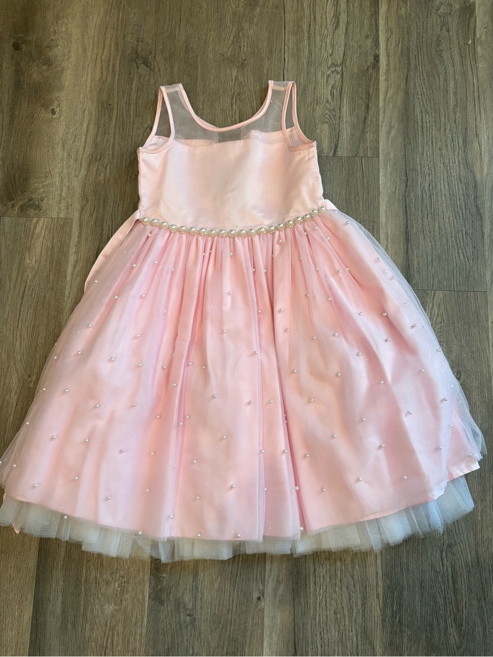 Girls' Pink Pearl-Trim Tulle Party Dress